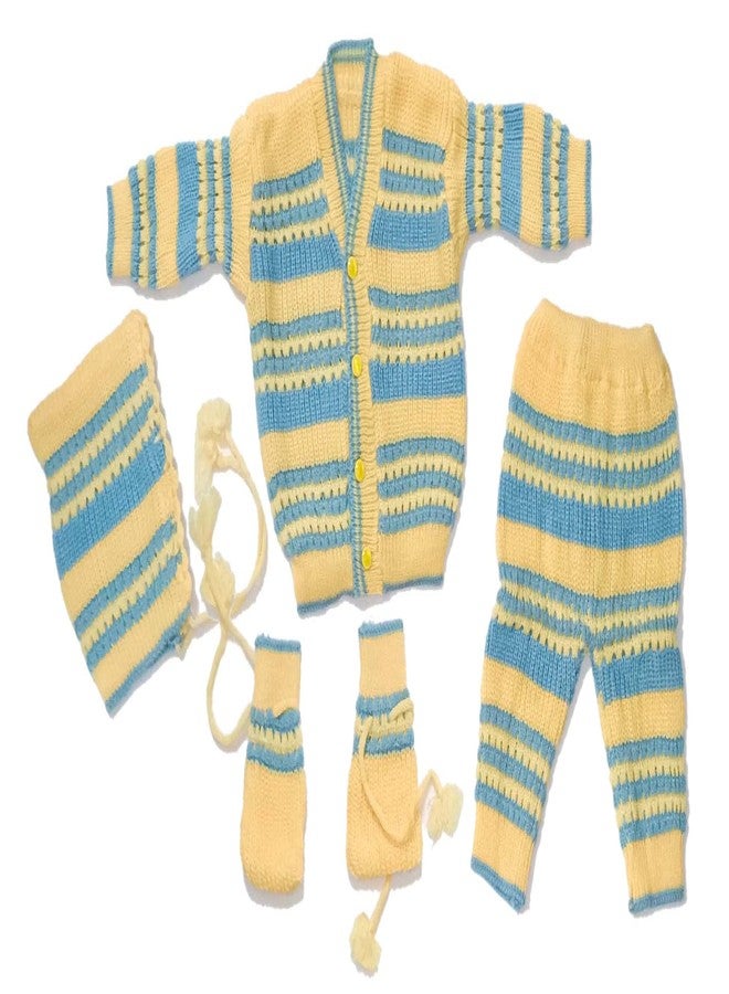Cute Collection Hand Made New Born Baby Woolen Sweater with Pyjami Cap and Pair of Booties 0 to 3 Months Baby Boy's and Girls (Color, Yellow) - Image 1
