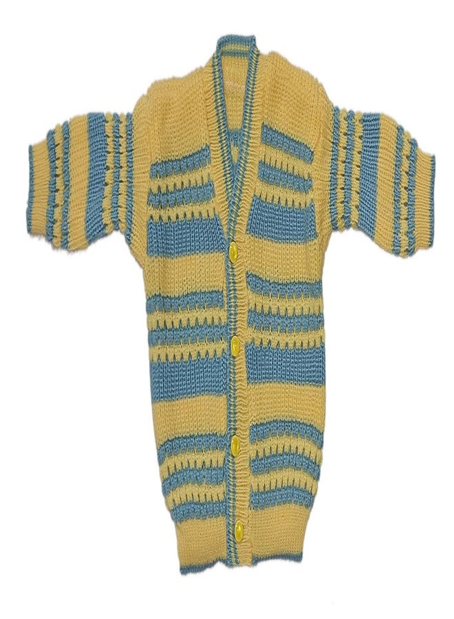 Cute Collection Hand Made New Born Baby Woolen Sweater with Pyjami Cap and Pair of Booties 0 to 3 Months Baby Boy's and Girls (Color, Yellow) - Image 2