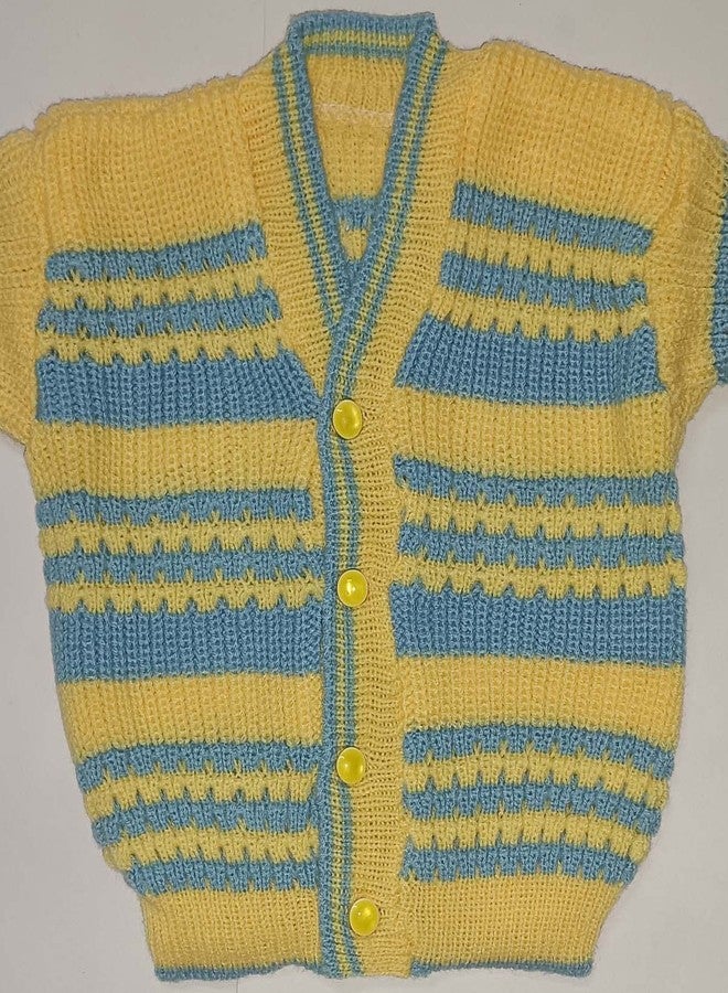 Cute Collection Hand Made New Born Baby Woolen Sweater with Pyjami Cap and Pair of Booties 0 to 3 Months Baby Boy's and Girls (Color, Yellow) - Image 3