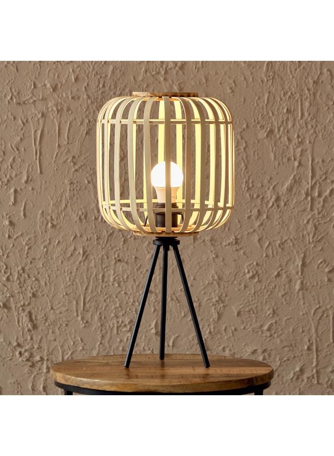 Stark Natural Bamboo Chip Shade Tripod Table Lamp With Metal Legs Multicolor 25X50 Cm - Image 2