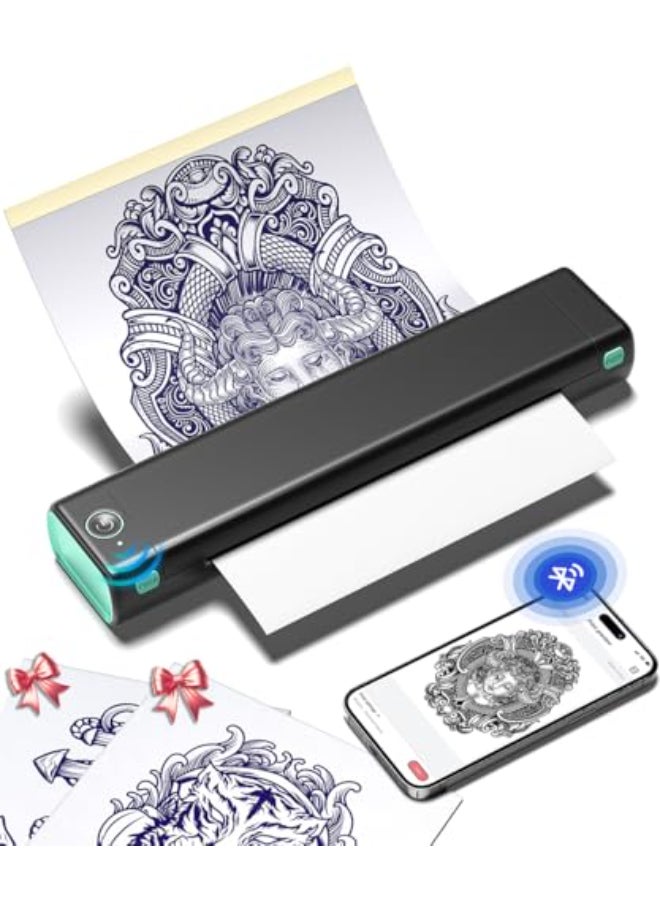 Phomemo Tattoo Stencil Printer M08F Wireless Thermal Tattoo Printer with 10pcs Transfer Paper Compatible with PhoneTabletPC Tattoo Supplies for Tattoo Artists Beginner Black Green - Image 1