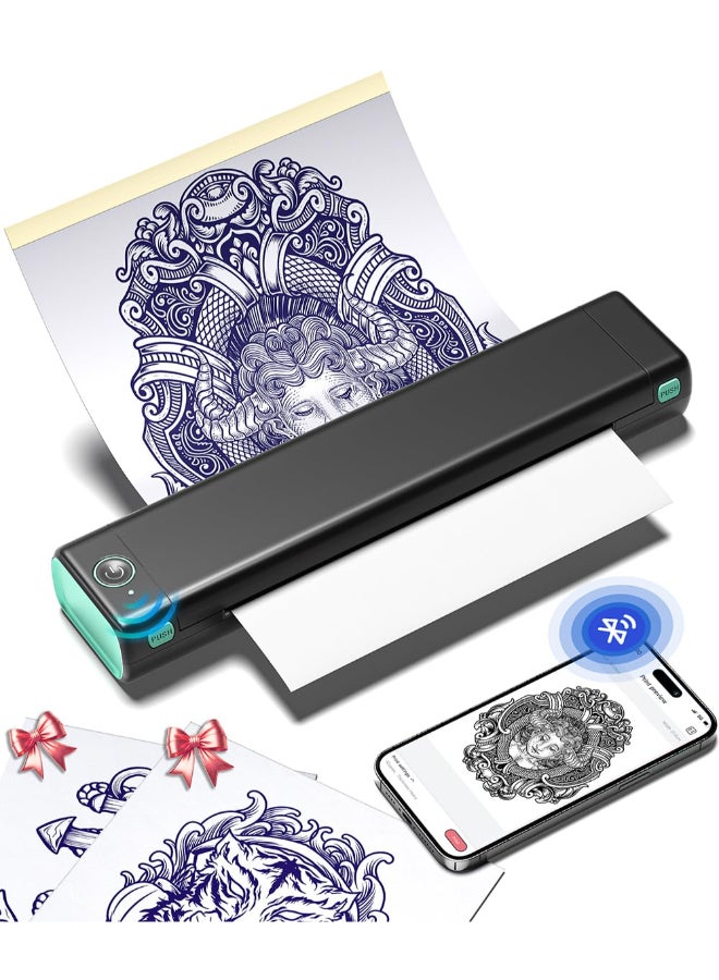 Phomemo Tattoo Stencil Printer M08F Wireless Thermal Tattoo Printer with 10pcs Transfer Paper Compatible with PhoneTabletPC Tattoo Supplies for Tattoo Artists Beginner Black Green - Image 3