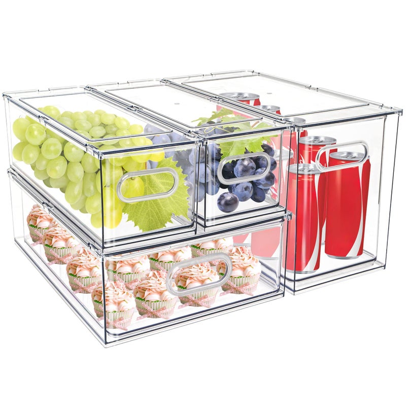 MineSign 4 pack Stackable Fridge Drawers PullOut Bins Divided Produce Saver Containers for Refrigerator Storage Organizers for Veggie Fruit Berry Pantry Cabinet Makeup Clothes