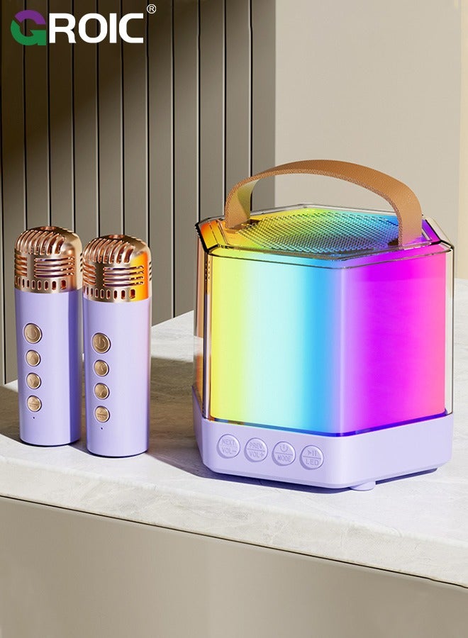 GROIC Mini Karaoke Machine with 2 Pcs Wireless Microphone, Bluetooth Portable Karaoke Speaker with Bass and Dazzling Lights for Adults  Kids, Bluetooth Speaker Wireless Singing Machine Disco LED Lights - Image 1