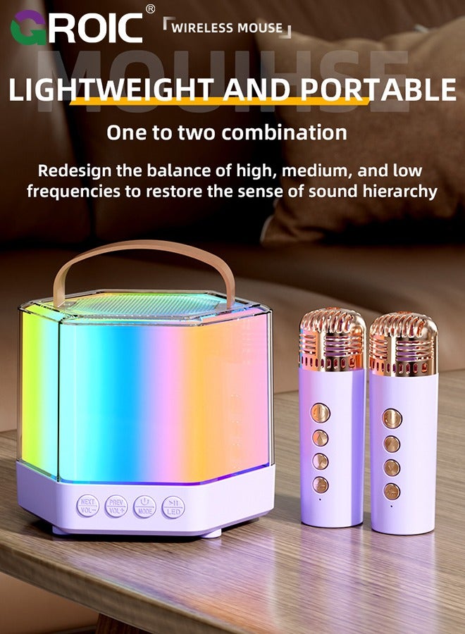 GROIC Mini Karaoke Machine with 2 Pcs Wireless Microphone, Bluetooth Portable Karaoke Speaker with Bass and Dazzling Lights for Adults  Kids, Bluetooth Speaker Wireless Singing Machine Disco LED Lights - Image 2