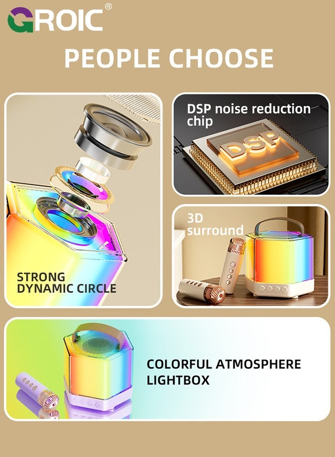 GROIC Mini Karaoke Machine with 2 Pcs Wireless Microphone, Bluetooth Portable Karaoke Speaker with Bass and Dazzling Lights for Adults  Kids, Bluetooth Speaker Wireless Singing Machine Disco LED Lights - Image 3