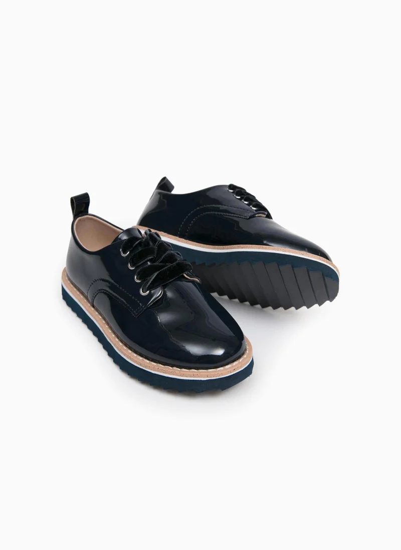زيبي Patent Shoes for Girls, Dark Blue