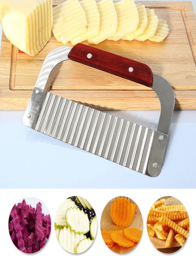 Murtenze Stainless Steel Crinkle Cutter, Wavy Potato Soap Cutting Tool Heavy Duty Wavy Crinkle Cutting Chopping French Fry Slicer Wavy Rotary Cutter with Wooden Handle for Carrot Vegetable(1 Pack) - Image 5