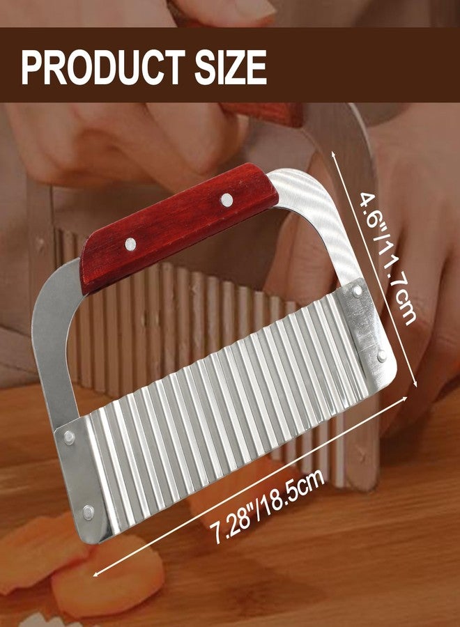 Murtenze Stainless Steel Crinkle Cutter, Wavy Potato Soap Cutting Tool Heavy Duty Wavy Crinkle Cutting Chopping French Fry Slicer Wavy Rotary Cutter with Wooden Handle for Carrot Vegetable(1 Pack) - Image 2