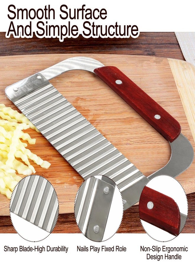 Murtenze Stainless Steel Crinkle Cutter, Wavy Potato Soap Cutting Tool Heavy Duty Wavy Crinkle Cutting Chopping French Fry Slicer Wavy Rotary Cutter with Wooden Handle for Carrot Vegetable(1 Pack) - Image 3