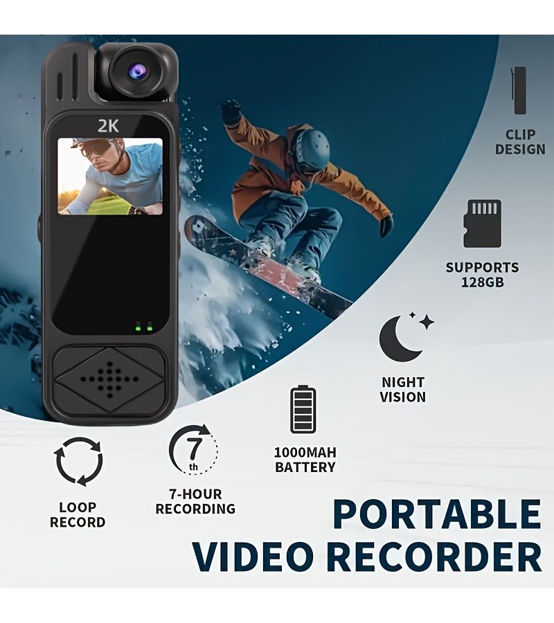 Wearable Portable Body Camera 2K Full HD Recording Compact Camcorder Infrared Night Vision Motion Detection 180 Degree Lens Adjustment 32GB Card Y9-CAM - Image 2