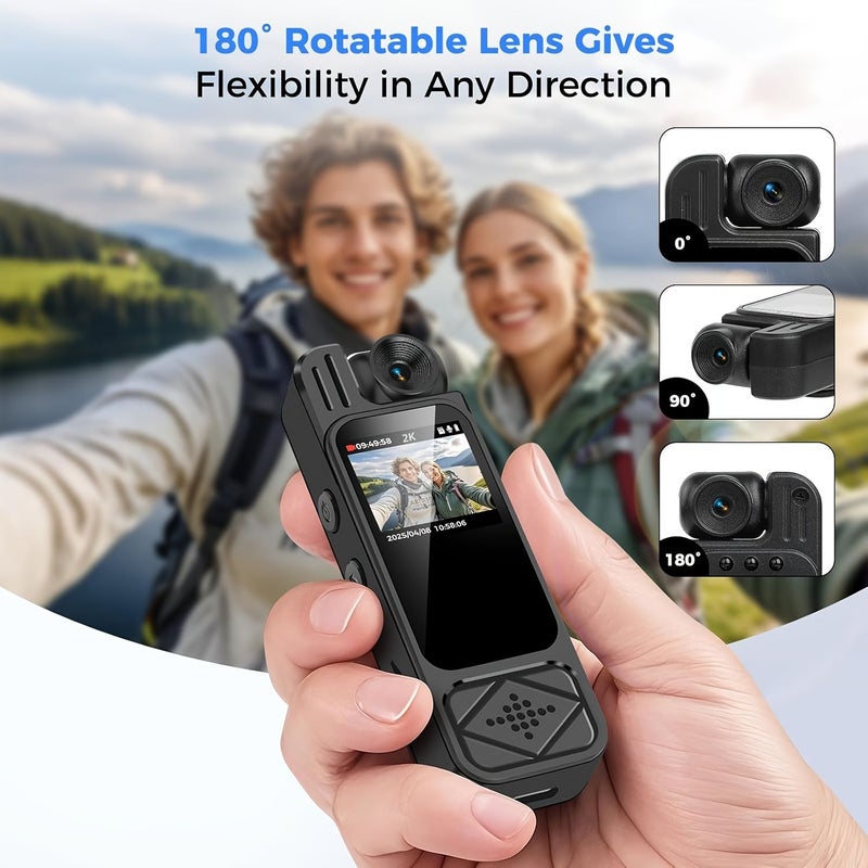 Wearable Portable Body Camera 2K Full HD Recording Compact Camcorder Infrared Night Vision Motion Detection 180 Degree Lens Adjustment 32GB Card Y9-CAM - Image 3