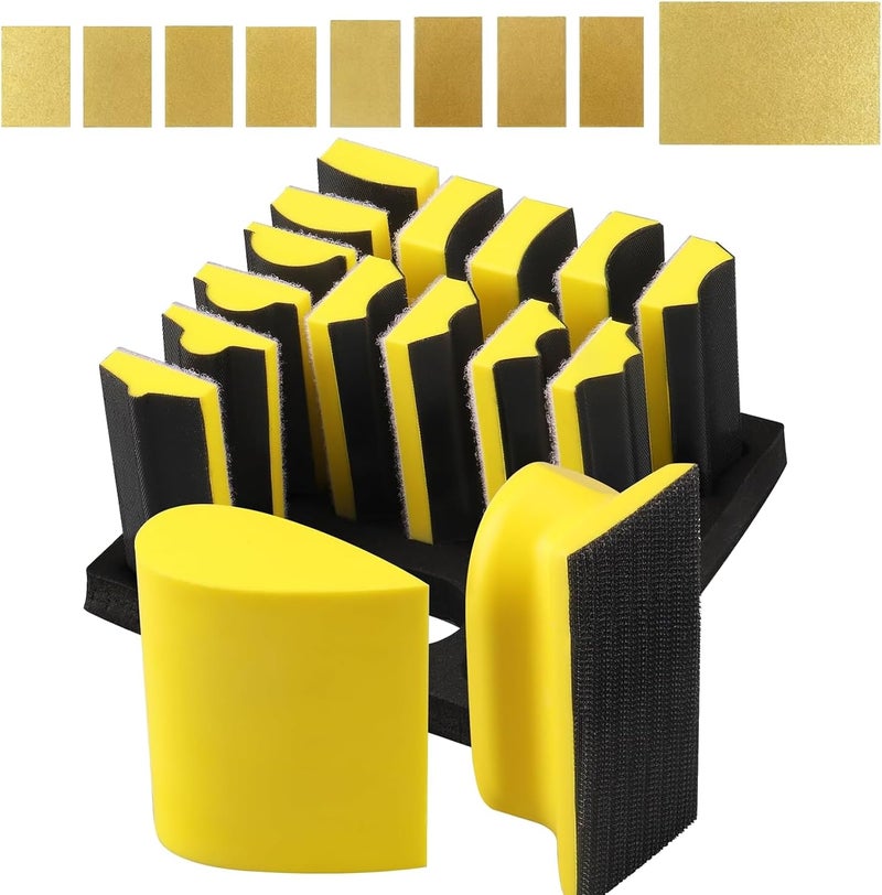 LengSuaa 16 Pieces Hand Sanding Block Set - Professional Hook and Loop Sanding Pad Kit - Image 1