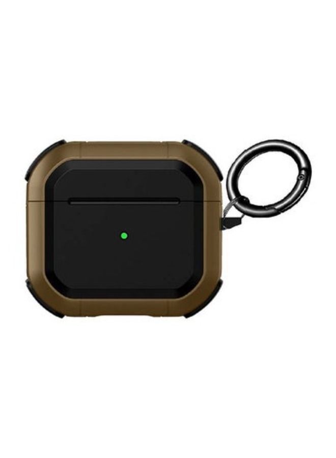 ACLIX Shockproof Armor Rugged Case Cover With Keychain For Apple Airpods 3 (3rd Generation) Brown/Black - Image 1
