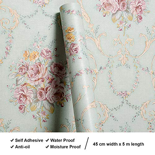 wolpin Wall Stickers DIY Wallpaper (45 x 500 CM, Sage Green) | Botanical Damask Flower Self Adhesive PVC Roll | Home Decoration for Living Room Hall Bedroom | Easy Peel and Stick Décor Paper - Image 4