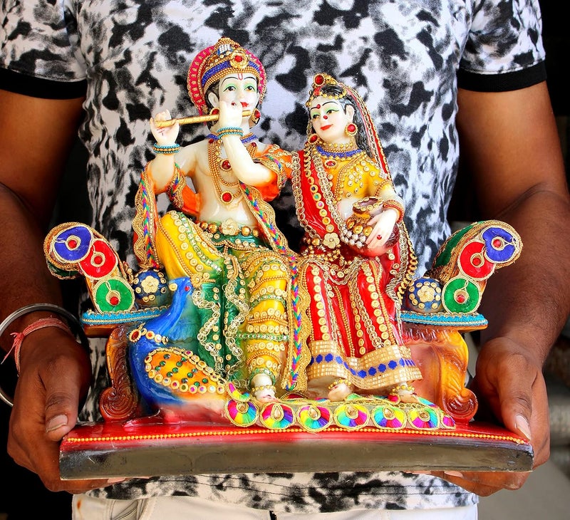 ESPLANADE Resin Radha Krishna on Sofa Murti Idol Statue Sculpture 13 Inches Multicolour Idol - Image 5