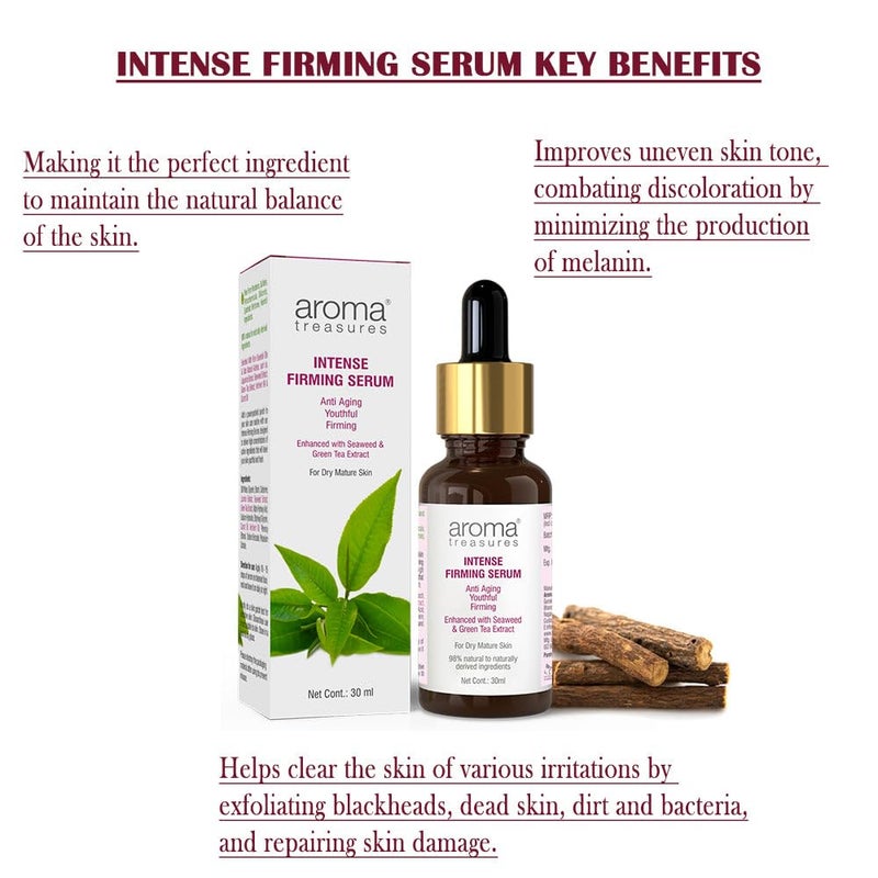 Aroma Treasures Intense Firming anti ageing face serum for dry mature skin type 30ml 98 Natural to Naturally Derived Ingredients enriched with Seaweed Green Tea extracts - Image 2
