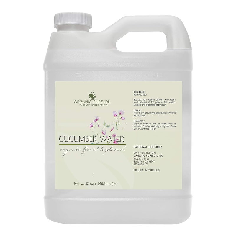 OPO Cucumber Hydrosol  Pure Steam Distilled Hydrating Floral Water Bulk Refill 32 oz  1 Quart for Skin Hair Face Greasy Oily Skin Hair Locs Face Cleansing Toning Spray  Packaging May Vary