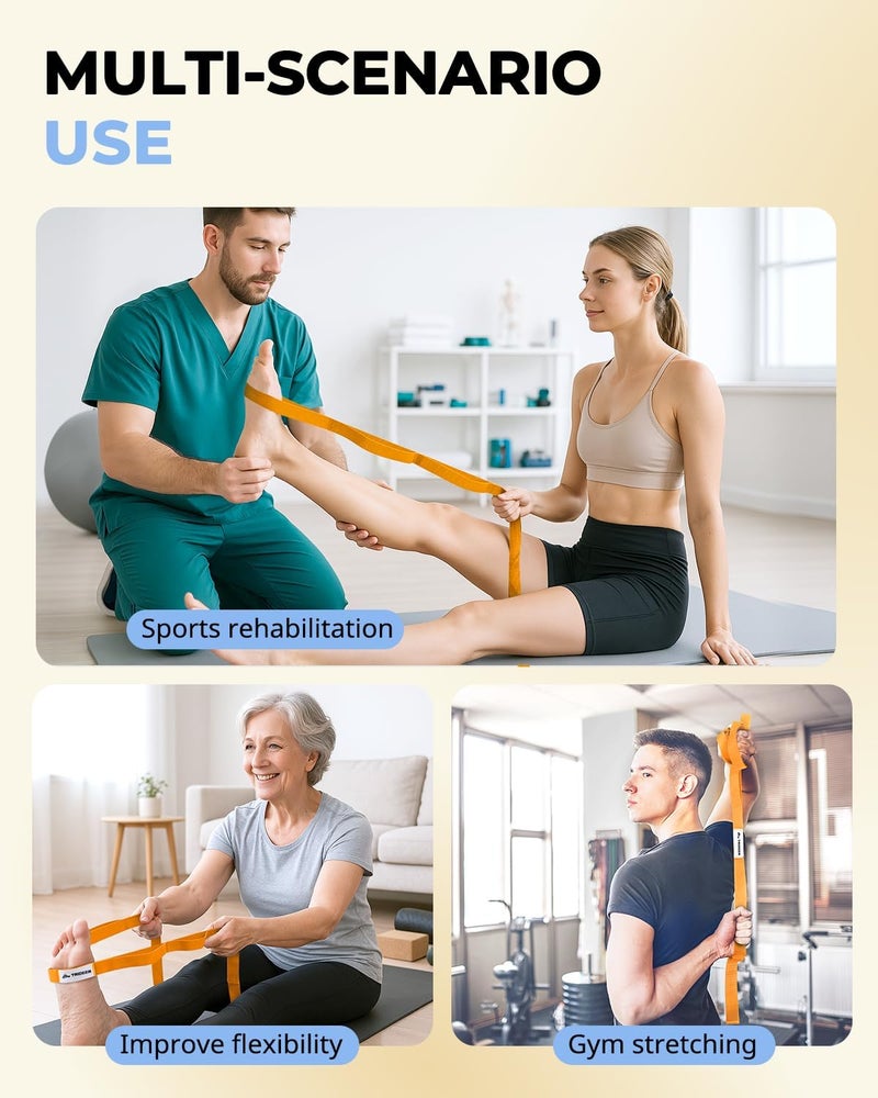 Trideer Stretching Strap Yoga Strap for Physical Therapy, 10 Loops Yoga Straps for Stretching, Non-Elastic Stretch Strap for Pilates, Exercise, Stretch Band for Women & Men - Image 5