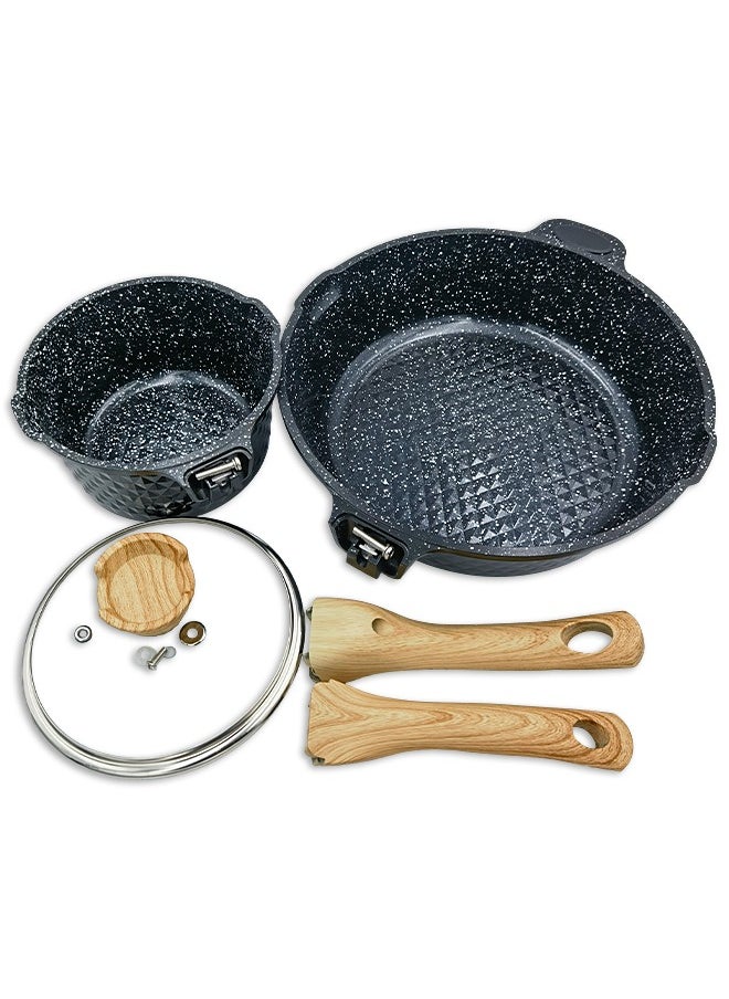 HK - Non-stick Coating Cookware Set - Granite Coating - Cast Aluminum Pots and Pans Set - Casserole, Stockpot, Deep Frying Pan with Lid - Image 1