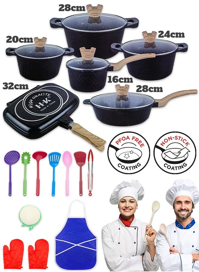 HK - Non-stick Coating Cookware Set - Granite Coating - Cast Aluminum Pots and Pans Set - Casserole, Stockpot, Deep Frying Pan with Lid - Image 1