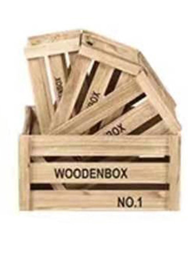 LINGWEI Wooden Storage Box 4 pcs Set With Handles Solid Wood Boxes Rustic Farmhouse Style For Display Decorative Bamboo Crates Home Basket Beige - Image 4
