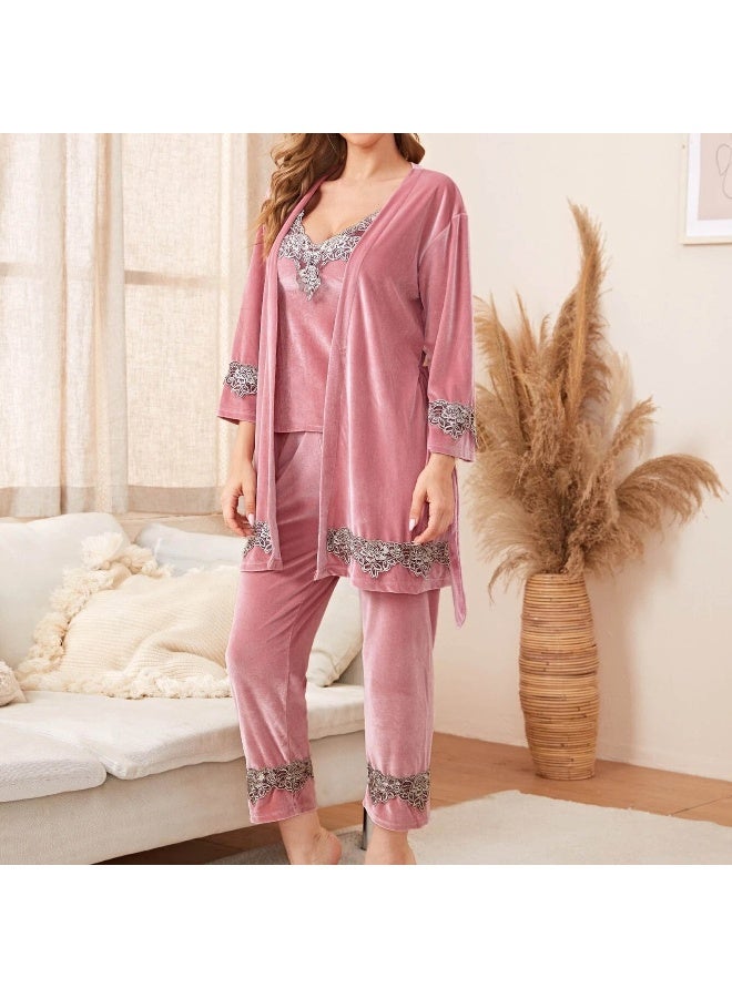 Bestselling Velvet Lingerie Pajama Set for Women - 4 Pieces - Image 2