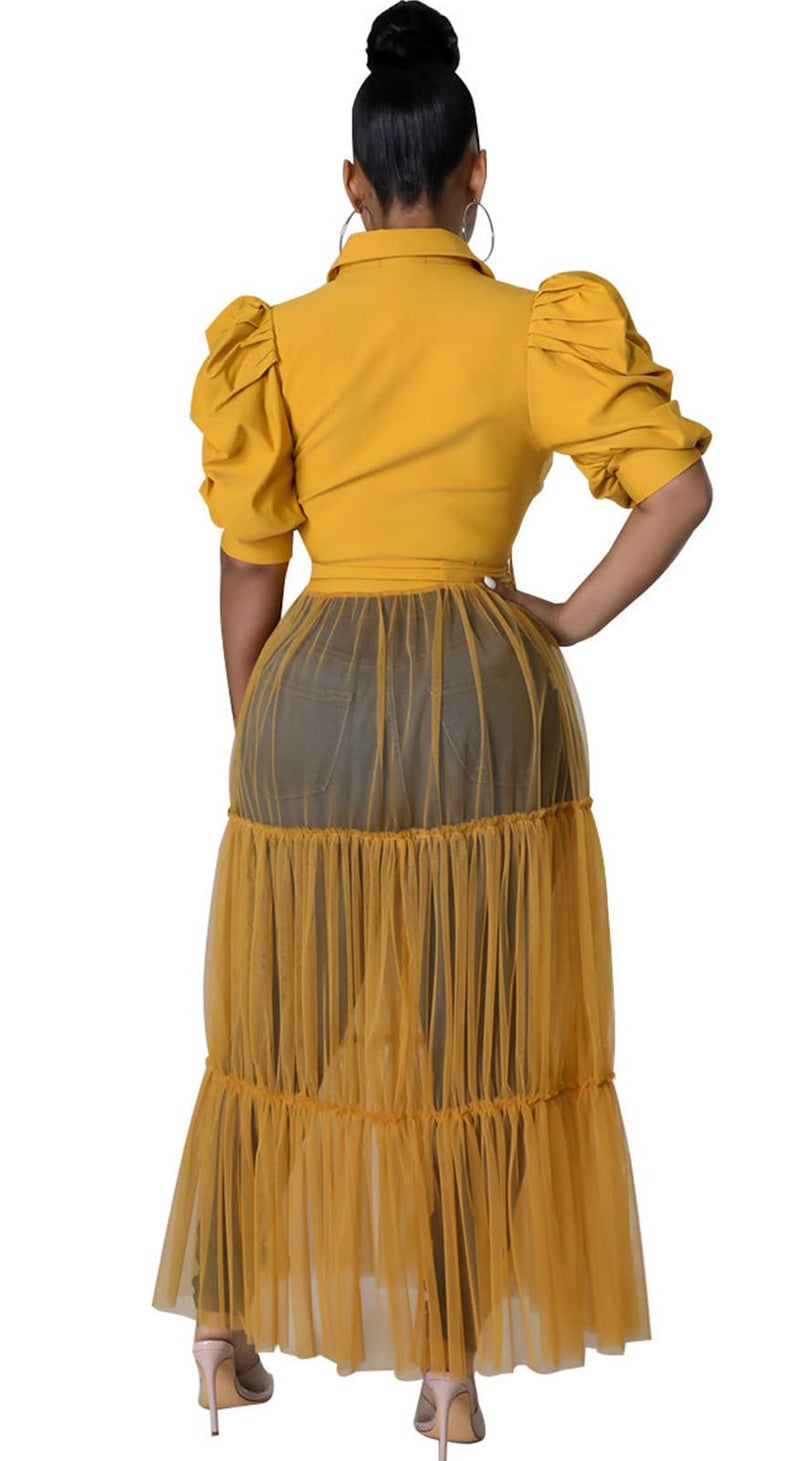 Ekaliy Women's Short Sleeve Round Neck High Low Asymmetrical Irregular Hem Casual Tops Blouse Shirt Dress L Yellow - Image 3