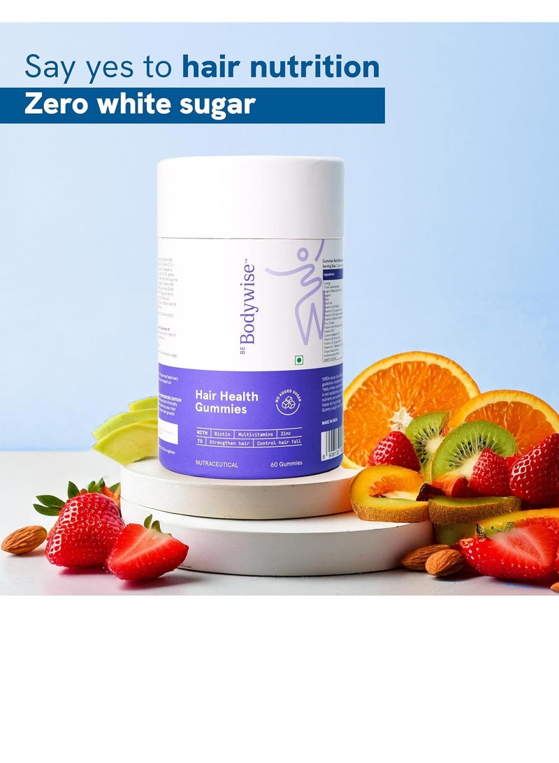 Be Bodywise Biotin Hair Gummies  For Stronger, Shinier Hair and Nails  120 Day Pack  Enriched With High Potency Biotin, Zinc, Folic Acid and Multivitamins Strawberry Flavored  No Added Sugar - Image 2