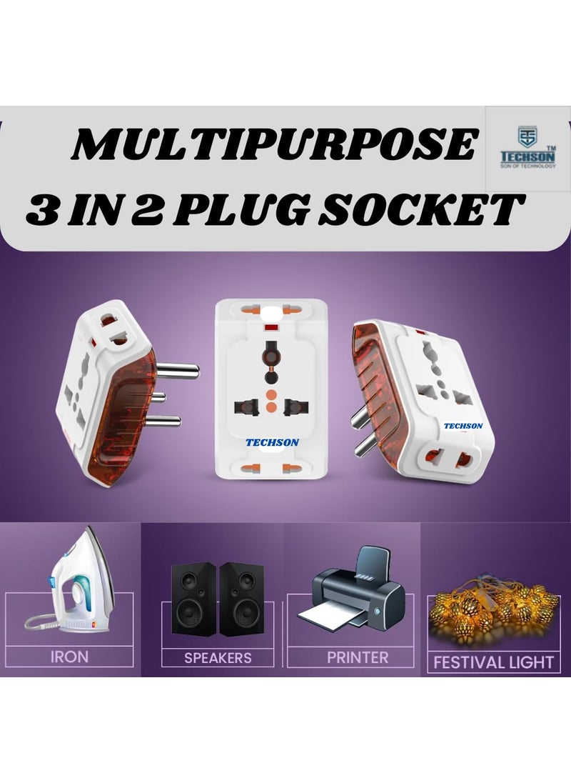 TECHSON TECHSON 6A 3 Pin Multi Plug Socket Travel Adapter with Universal Socket 3 Pin Multi Plug Extension SocketWhite and Red Pack of6  - Image 2