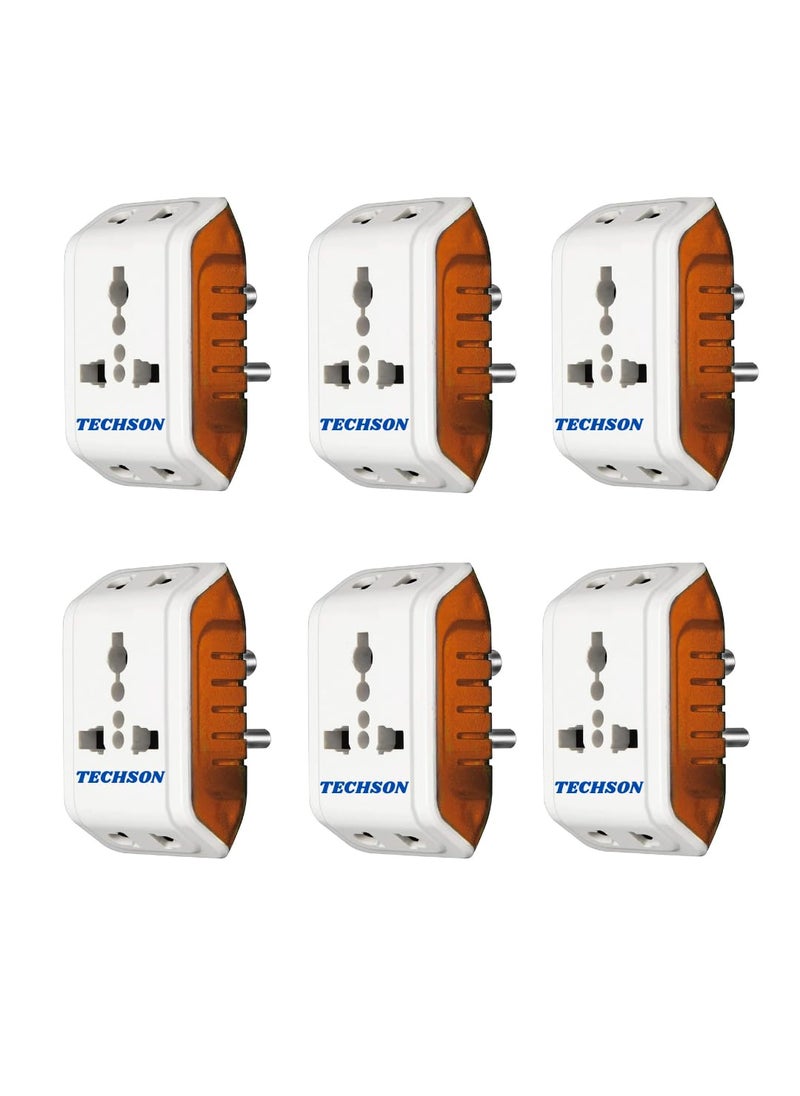 TECHSON TECHSON 6A 3 Pin Multi Plug Socket Travel Adapter with Universal Socket 3 Pin Multi Plug Extension SocketWhite and Red Pack of6  - Image 1