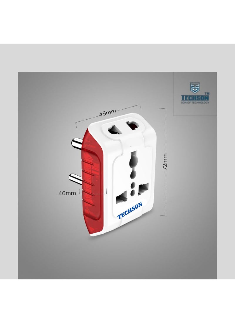 TECHSON TECHSON 6A 3 Pin Multi Plug Socket Travel Adapter with Universal Socket 3 Pin Multi Plug Extension SocketWhite and Red Pack of6  - Image 3