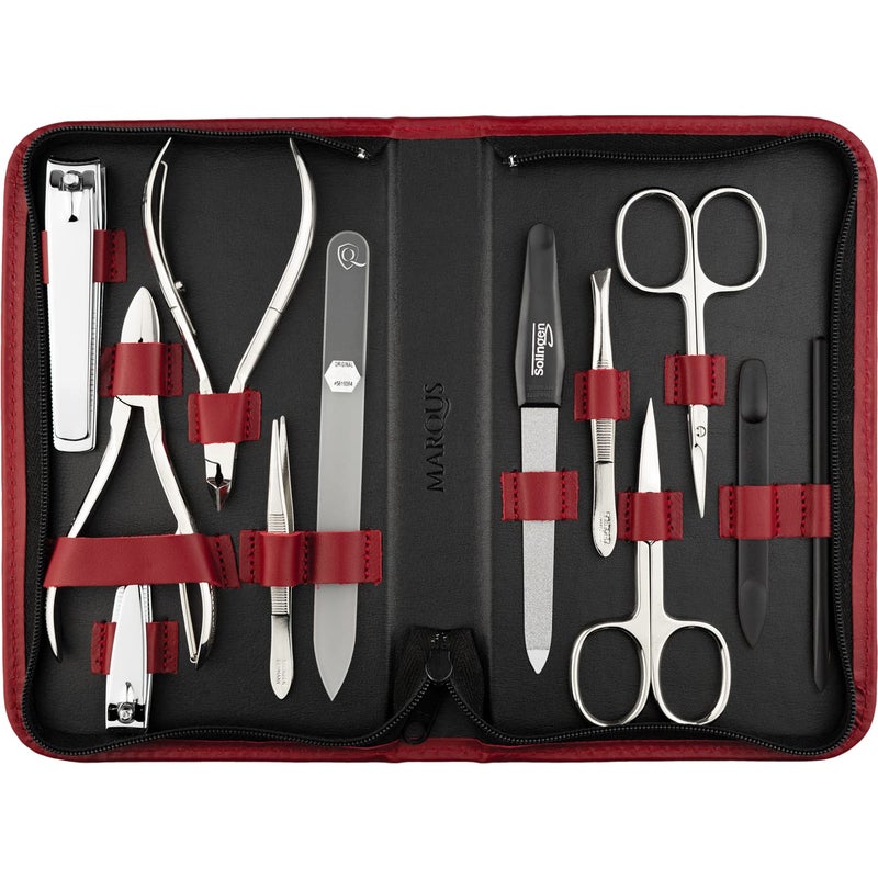 Manicure Set Women and Men  12Piece Professional Grooming Kit with Premium Tools Genuine Leather Case and exclusive Glass Nail File for Hand  Foot Care German Quality