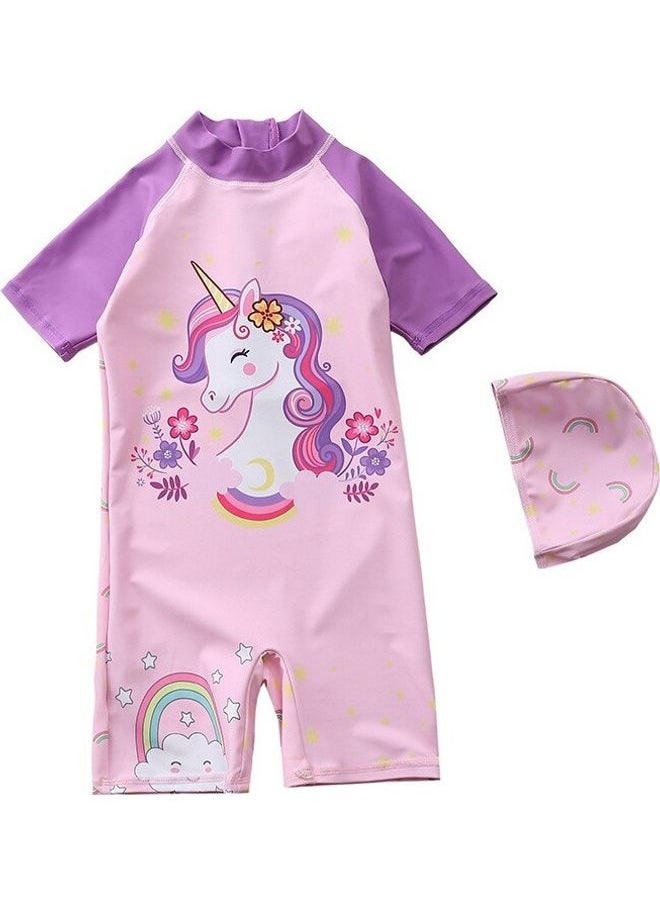 NIBEMINENT - Unicorn Printed Swimming Suit With Cap 1-2Y - Image 1