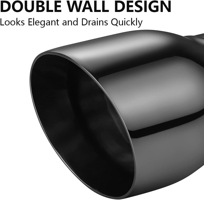 A-KARCK Double Wall Exhaust Tips Black Chrome 2.5" Inlet, 4" Outlet, 5" Long - Image 2