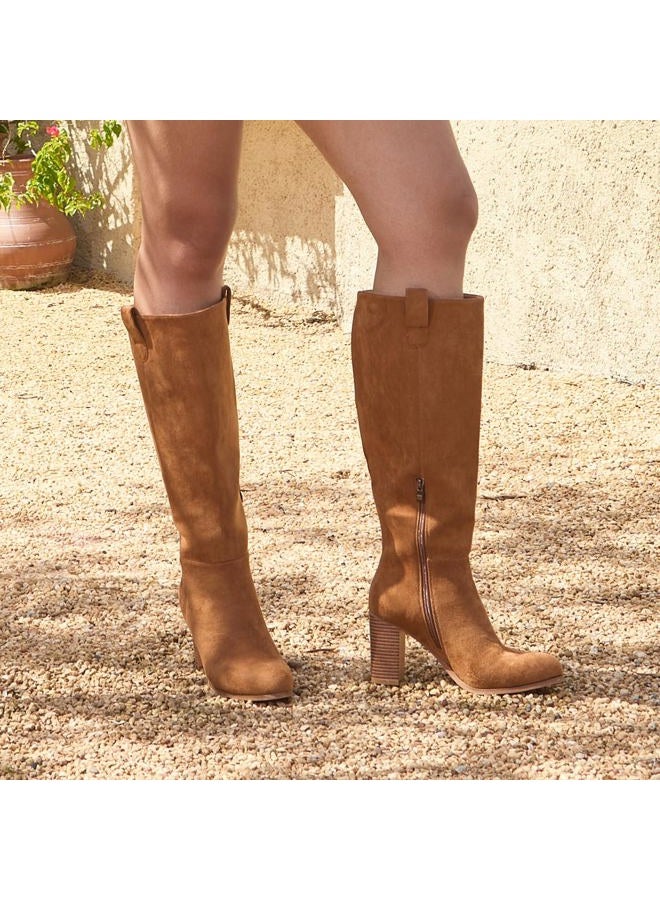 Vipost 3.3-inch Round Toe Fall Boots for Women,Suede Knee High Chunky Block Boots,Tall Long High Heel Boot with Side Zipper, Fall Winter Fasion 2025, Brown, 8.5 - Image 4