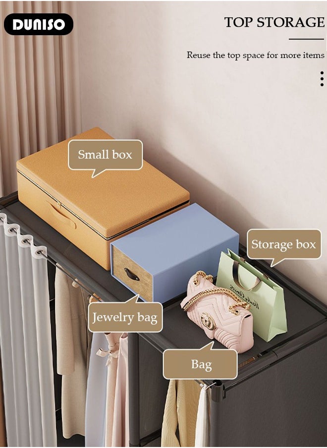 DUNISO - Portable Wardrobe Storage Closet, Closets for Hanging Clothes with Hanging Rods, Clothes Storage Cabinet with Curtain,Freestanding with Shelves for Living Room, Bedroom, Clothes Room - Image 1