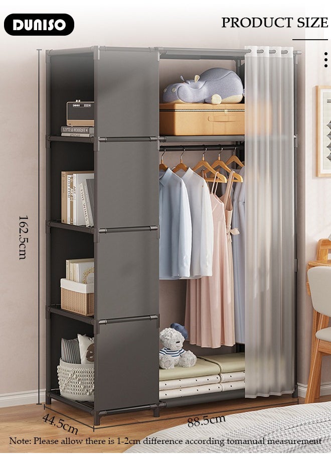 DUNISO - Portable Wardrobe Storage Closet, Closets for Hanging Clothes with Hanging Rods, Clothes Storage Cabinet with Curtain,Freestanding with Shelves for Living Room, Bedroom, Clothes Room - Image 1