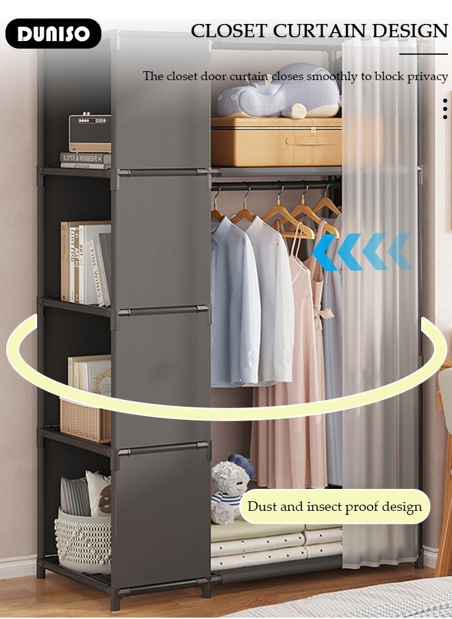 DUNISO - Portable Wardrobe Storage Closet, Closets for Hanging Clothes with Hanging Rods, Clothes Storage Cabinet with Curtain,Freestanding with Shelves for Living Room, Bedroom, Clothes Room - Image 1