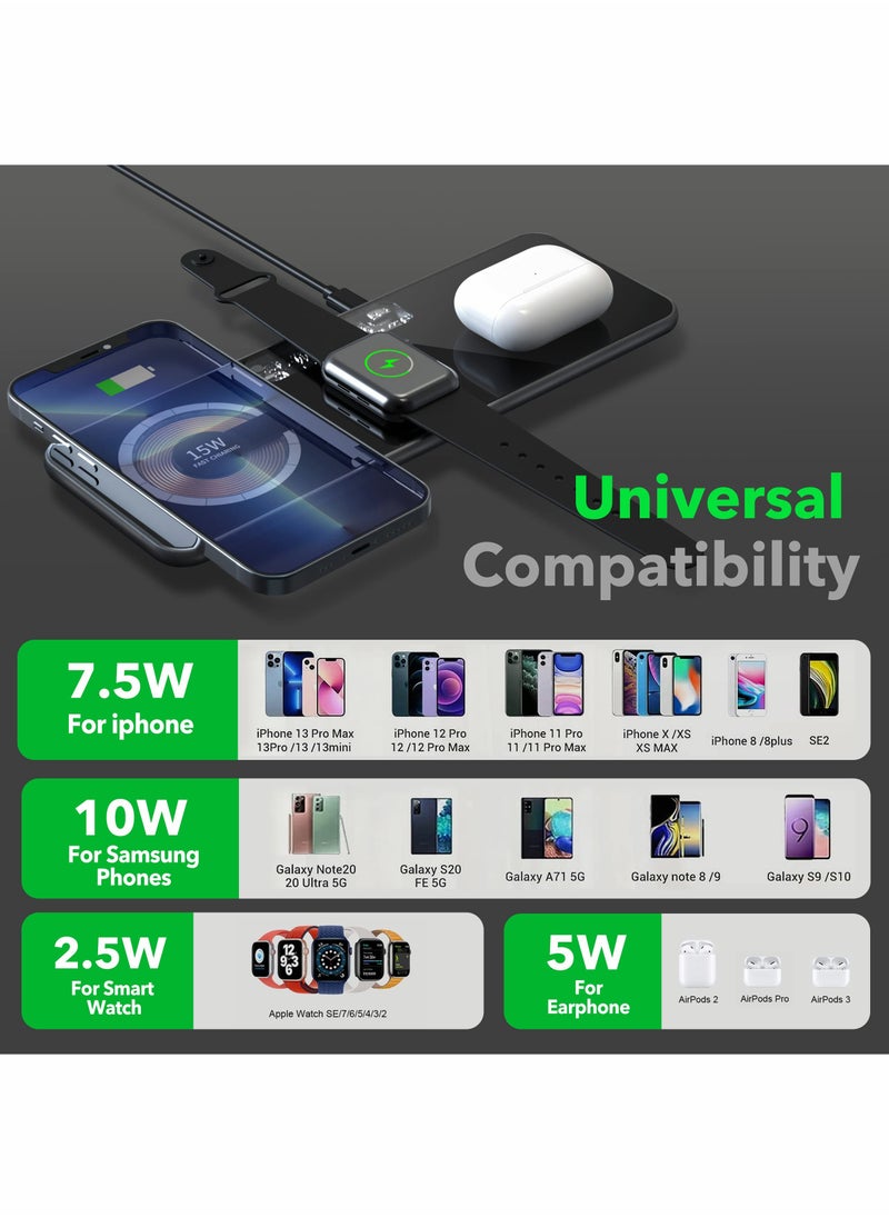 Excefore - 3 in 1 Wireless Charger,Transparent Magnetic Charging Station,Fast Wireless Charging Pad for iPhone 14/13/12/Pro/Max/SE,AirPods Pro,for iWatch,for Samsung Galaxy Phones(Adapter Included) - Image 1