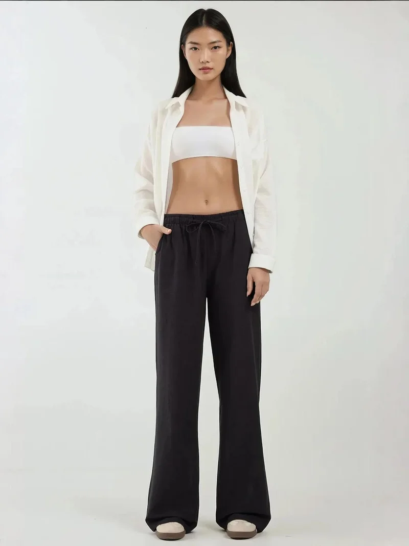 Hiccup Black Wide Leg Elastic Waist Pants for Women | Best Price UAE