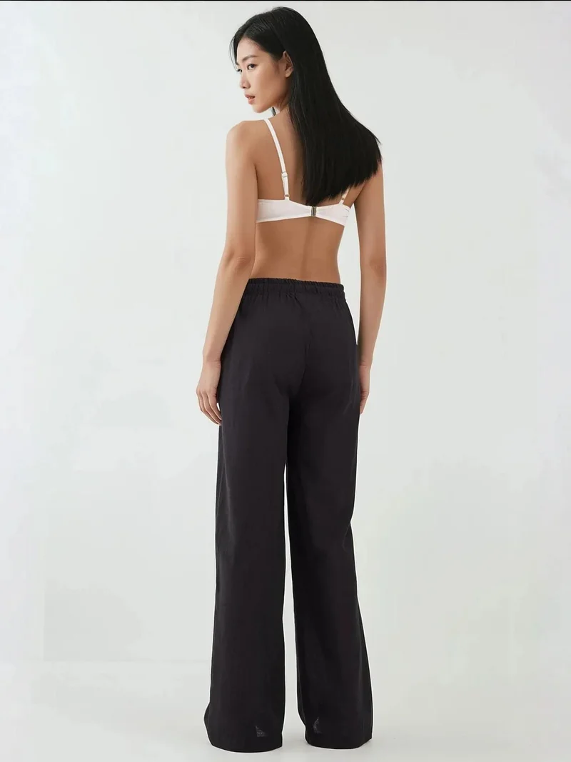 Hiccup Black Wide Leg Elastic Waist Pants for Women | Best Price UAE