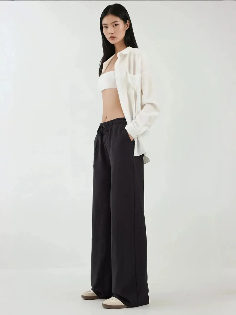 Hiccup Black Wide Leg Elastic Waist Pants for Women | Best Price UAE