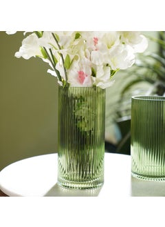 PURE HOME + LIVING Pure Home Living Green Ribbed Straight Glass Vase Medium  - Image 1
