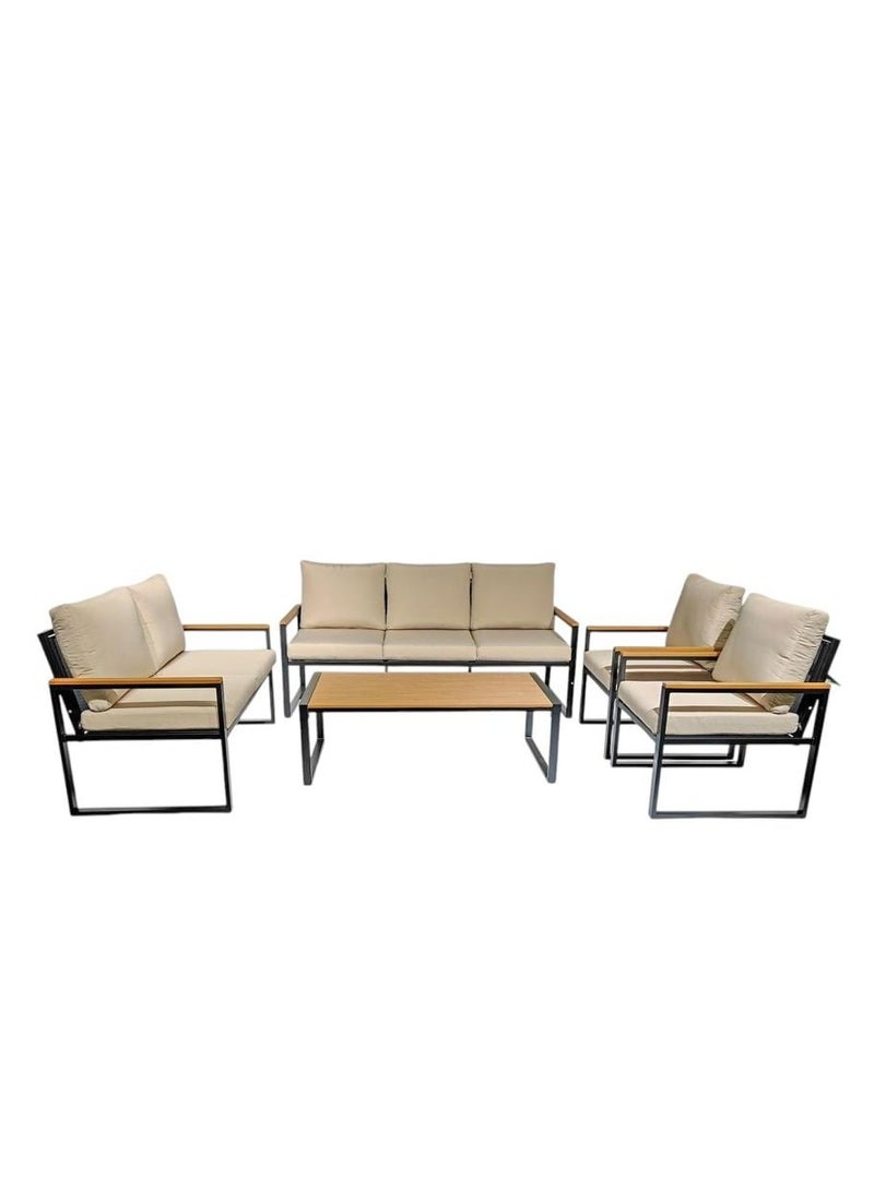 l'elefante Modern Arabic 7-Seater Iron Outdoor Majlis Sofa Set with Foam Cushions – 3-Seater + 2-Seater + 2 Single Chairs + Coffee Table – Durable Rust-Resistant Frame – Outdoor Garden Patio Lounge for Villa, Balcony, Farm or Rooftop - Image 1