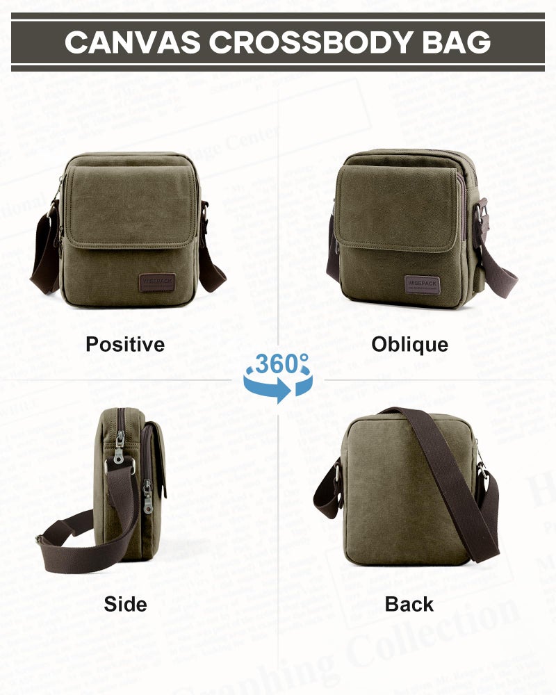 WISEPACK Small Crossbody Bag for Men,Vintage Canvas Messenger Shoulder Bags Crossbody Satchel Bag Men's Side Bags Women Over the Shoulder Purse for Phone Passport Bolsos Para Hombre Dark Green - Image 3