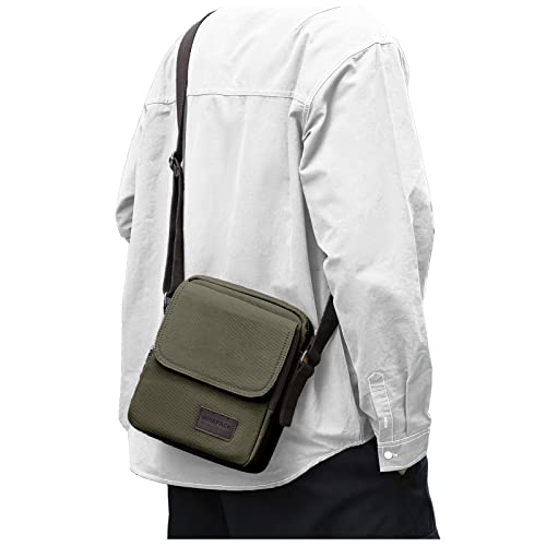 WISEPACK Small Crossbody Bag for Men,Vintage Canvas Messenger Shoulder Bags Crossbody Satchel Bag Men's Side Bags Women Over the Shoulder Purse for Phone Passport Bolsos Para Hombre Dark Green - Image 1