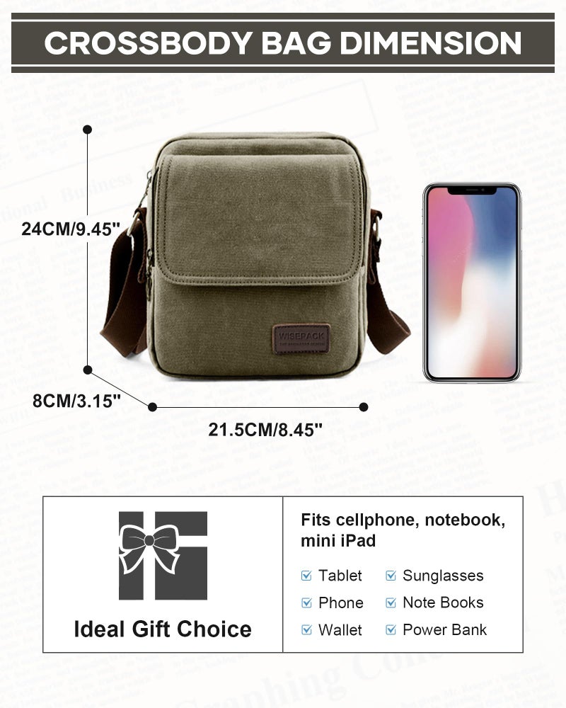 WISEPACK Small Crossbody Bag for Men,Vintage Canvas Messenger Shoulder Bags Crossbody Satchel Bag Men's Side Bags Women Over the Shoulder Purse for Phone Passport Bolsos Para Hombre Dark Green - Image 2
