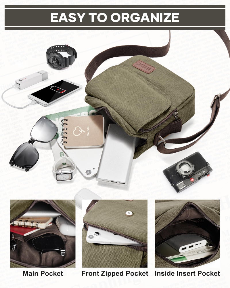 WISEPACK Small Crossbody Bag for Men,Vintage Canvas Messenger Shoulder Bags Crossbody Satchel Bag Men's Side Bags Women Over the Shoulder Purse for Phone Passport Bolsos Para Hombre Dark Green - Image 5