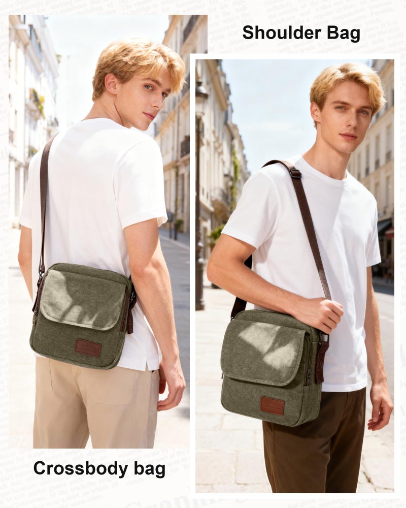 WISEPACK Small Crossbody Bag for Men,Vintage Canvas Messenger Shoulder Bags Crossbody Satchel Bag Men's Side Bags Women Over the Shoulder Purse for Phone Passport Bolsos Para Hombre Dark Green - Image 4